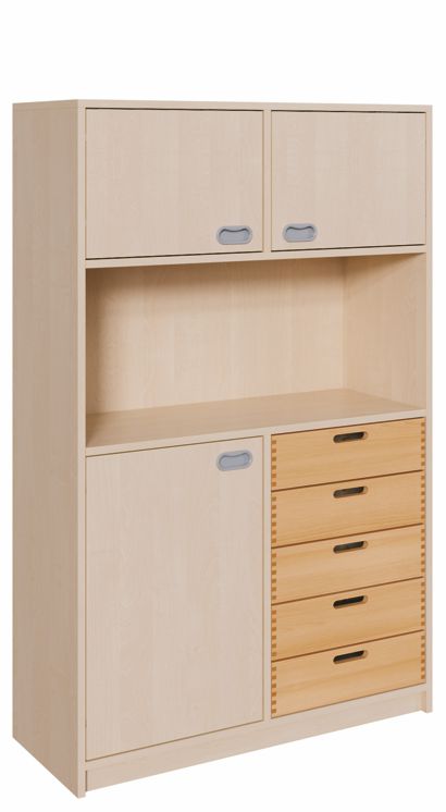 K Kombinationsschrank 160 x 102 cm, 3 Türen re./li./5 Massivholzschübe